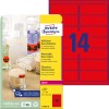 Æskebillede med etiketark: Avery Zweckform etiketter i specialfarver, Artikel: L7263R-25, Format: 99,1 x 38,1 mm, Printeregnet: Laser s/h, farvelaser, Indhold: 350 etiketter / 25 ark, 14 etiketter/ark?