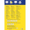 Billedet er en reklameflyer for Averys klare adresseetiketter, der indeholder instruktioner til udskrivning, produktspecifikationer og kundesupportoplysninger på flere sprog. Det inkluderer information om etiketformater til laser- og inkjetprintere og fremhæver QuickPEEL-funktionen for nem fjernelse af etiketter.