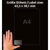 Størrelsessammenligning med hånd, artikel: L7560-25, et ark adresseetiketter, format: 63,5 x 38,1 mm, farve: transparent?