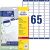 Pakkeillustration med etiketark: Avery Zweckform adresseetiketter, Artikel: L7651-25, Format: 38,1 x 21,2 mm, Printeregnethed: Sort/hvid laser, Farvelaser, Indhold: 1.625 etiketter / 25 ark, 65 etiketter/ark?