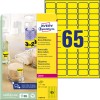 Pakningsbillede med etiketark: Avery Zweckform etiketter i specialfarver, Artikel: L7651Y-25, Format: 38,1 x 21,2 mm, Printeregnethed: Laser s/h, farvelaser, Indhold: 1.625 etiketter / 25 ark, 65 etiketter/ark.