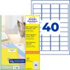 Pakningsbillede med etiketark: Avery Zweckform Mini-Organisations-etiketter, artikel: L7654-100, format: 45,7 x 25,4 mm, printeregnet: Inkjet, laser sort/hvid, farvelaser, indhold: 4.000 etiketter / 100 ark, 40 etiketter/ark.