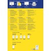 Billedet viser forskellige CD-mærkedesigns og instruktioner til at lave og printe etiketter. Det inkluderer information på flere sprog om mærketyper, optimale udskrivningstips og kundeservicekontaktoplysninger.