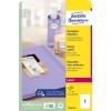 Pakningsbillede: Avery Zweckform højglans-etiketter, Artikel: L7767-40, Format: 210 x 297 mm, Udskriftsfunktion: Laser s/h, Farvelaser, Indhold: 40 etiketter / 40 ark, 1 etiket/ark?