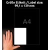 Størrelsessammenligning med hånd, artikel: L7769-40, et ark højglans-etiketter, format: 99,1 x 139 mm, farve: hvid?