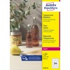 Pakningsafbildning: Avery Zweckform gennemsigtige etiketter, Artikel: L7780-25, Format: ⌀ 40 mm, Printeregnethed: Laser s/h, Farvelaser, Indhold: 600 etiketter / 25 ark, 24 etiketter/ark.
