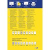 Billedet er en reklame for klare og gennemsigtige etiketter fra Avery, der beskriver produktegenskaber, temperaturmodstand og tips til optimal printning og opbevaring, præsenteret på flere sprog med produkttørrelser vist.