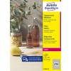 Emballagebillede: Avery Zweckform transparente etiketter, Artikel: L7785-25, Format: 17,8 x 10 mm, Printkrav: Laser s/h, farvelaser, Indhold: 6.750 etiketter / 25 ark, 270 etiketter/ark.