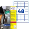 Pakkebillede med etiketark: Avery Zweckform Ultra-Resistente Folie-Etiketter, Artikel: L7911-10, Format: 45,7 x 21,2 mm, Udskrivning: Laser s/h, Farvelaser, Indhold: 480 etiketter / 10 ark, 48 etiketter/ark.