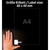 Størrelsessammenligning med hånd, artikel: L7950-20, et ark med etiketter til kabelmærkning, format: 60 x 40 mm, farve: hvid.