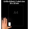 Størrelsessammenligning med hånd, artikel: L7975-25, et ark fryse-etiketter, format: 30 x 50 mm, farve: hvid?