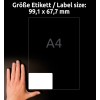 Størrelsessammenligning med hånd, artikel: L7993-25, et ark forsendelsesetiketter, format: 99,1 x 67,7 mm, farve: hvid?