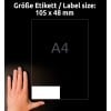 Størrelsessammenligning med hånd, Artikel: LR3424, et ark genbrugs universal-etiketter, Format: 105 x 48 mm, Farve: Naturhvid?