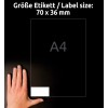 Størrelsessammenligning med hånd, artikel: LR3475, et ark genbrugs-universaletiketter, format: 70 x 36 mm, farve: naturhvid?