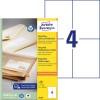 Pakkebillede med etiketark: Avery Zweckform Recycling Universal-Etiketter, Varenr.: LR3483, Format: 105 x 148 mm, Udskrivning: Inkjet, Laser s/h, Farvelaser, Indhold: 400 etiketter / 100 ark, 4 etiketter/ark.