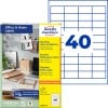 Pakke med etiketterark: Avery Zweckform genbrug universal-etiketter, Artikel: LR3657-10, Format: 48,5 x 25,4 mm, Printeregnethed: Inkjet, Laser s/h, Farvelaser, Indhold: 400 etiketter / 10 ark, 40 etiketter/ark.