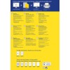 Dette billede fremviser forskellige etiketter til design og print, der fremhæver genanvendelsesmuligheder og specifikationer på forskellige sprog.