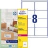 Pakningsbillede med etiketterark: Avery Zweckform Recycling Forsendelsesetiketter, Vare: LR7165-100, Format: 99,1 x 67,7 mm, Printeregnet: Laser s/h, Farvelaser, Indhold: 800 etiketter / 100 ark, 8 etiketter/ark.