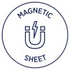 Billedet har et cirkulært design med teksten 'MAGNETIC SHEET' og en illustration af en U-formet magnet med et lyn i midten.