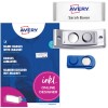 Pakningsbillede med etiketark: Avery Zweckform, Artikel: POL20MA66-5DR, Magnetiske navneskilte, Format: 68 x 22 mm, Printkompatibilitet: Farvelaser, Sort/hvid laser, Inkjet, Indhold: 5 skilte / 24 indstikskilte / 1 ark, 24 kort/ark?