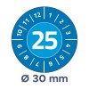 Billedet viser en cirkulær måler med tallet 25 fremtrædende i midten, omgivet af tal fra 1 til 12 og yderligere markeringer. Under cirklen står teksten 'Ø 30 mm'.