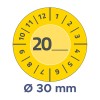 Billedet viser en cirkelformet skive med tal fra 1 til 12 og et fremhævet tal 20 i midten, mærket med en diameter Ø 30 mm.