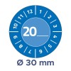 Billedet viser en cirkulær måler eller skive med tal fra 1 til 12 og 1 til 12 rundt om kanten. Tallet '20' er fremtrædende i midten, og der er en etiket, der angiver 'Ø 30 mm' under cirklen.