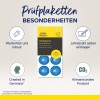 Billedet viser en produktannonce for inspektionsetiketter fra Avery Zweckform. Det fremhæver egenskaber som vejrbestandighed, muligheden for manuelt at indtaste året, og at produktet er fremstillet i Tyskland og er klimaneutralt.