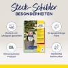 Billedet viser en produktpakke for plantemærker fra Avery Zweckform, der fremhæver funktioner som tilpasseligt design, holdbart filmmateriale og CO2-neutralitet. Produktet er velegnet til laserprint og kan printes på begge sider.