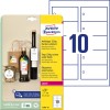 Pakningsbillede med etiketark: Avery Zweckform tags, Artikel: T2001-10, Format: 90 x 50 mm, Egnet til printer: Sort/hvid laser, Farvelaser, Indhold: 100 tags / 10 ark, 10 tags/ark?
